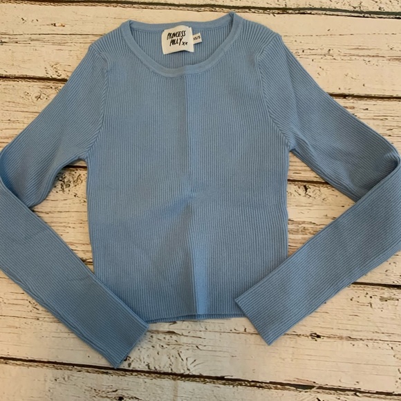 Princess Polly Tops - Princess Polly XS Cropped Ribbed Sweater Top Long Sleeve Blue Minimalist Chic
